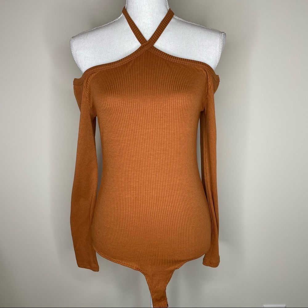 Rust One-Shoulder Ribbed Bodysuit